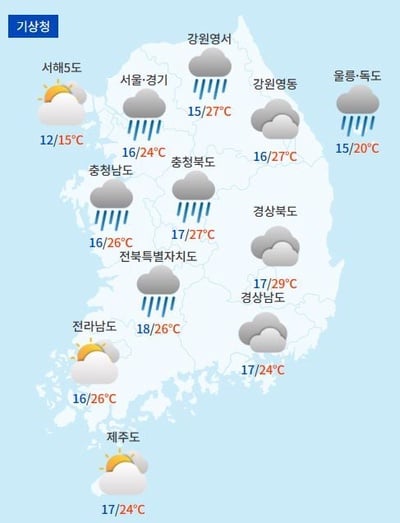 “흐린 중부, 강풍 강원영동”…전국 낮 최고 29도→안전 유의 제기